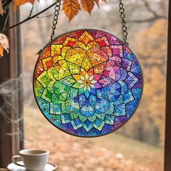 Rainbow Spiral Stained Glass Suncatcher Glass Window Hanging Decor Gift