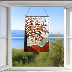Spice Colors Stained Glass Hanging Window Panel Tree of Life Suncatcher 16x24in