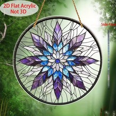 SET OF 2 – 2D Flat Acrylic Vibrant Snowflake catcher 7.8″ Round Window Decor