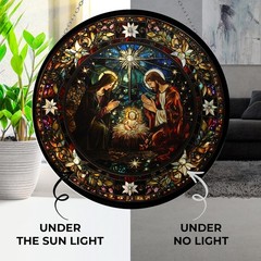 Stained Glass Nativity Suncatcher | Gothic Christmas Ornaments & Nursery Decor