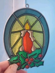 Vintage Suncatchers Holiday Candle And Santa Seasonal Decore Hanging