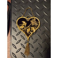 Vintage Heart Glass Suncatcher Gold Tone Filigree Butterfly Tassel Wall Hanging