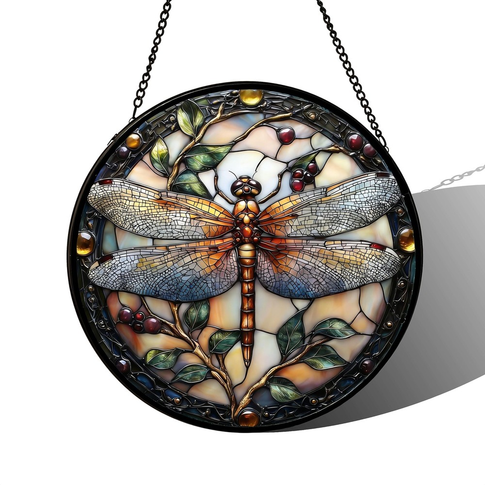 Stained Glass Window Hanging – Dragonfly Plant Suncatcher Ready to Hang Windo…