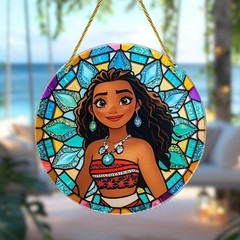 Moana Princess Ocean Waves Suncatcher, Disney Princess Stained Glass Decoration,
