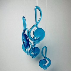 Vintage Blue Art Glass Musical Suncatcher Mobile Celestrial