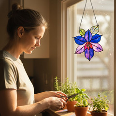 Purple Clematis Flower Handmade Resin Suncatchers, Artisan Sun Catcher, Stained