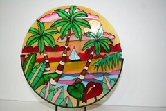 Stained Glass Look. Tranquility by The Sea 12″ H 10″W VERY GOOD COND. (J)*
