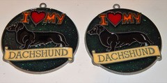 (2) Black DACHSHUND I Love My 3 1/2″ Stained Glass Style Sun Catcher