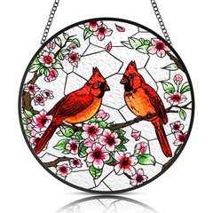 Colorful Cardinal Sun Catcher Glass Panel for Home Decor and Gifts 7.8 in