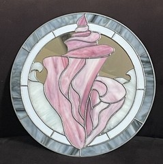 Stained Glass Conch Shell Seashell Suncatcher 16″ Round Nautical
