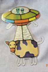UFO Alien Cow Pendant Stained Acrylic Suncatcher Window 8 x 5″