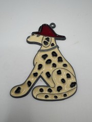 Vintage Dalmatian Dog Suncatcher Window Ornament Red Hat Stained Glass