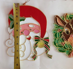 Vintage Christmas Plastic Suncatchers Lot of 6 MCM Holiday Santa Rudolph Decor