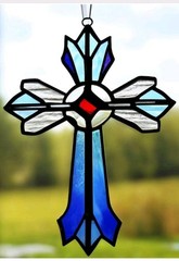 Religious Cross Handmade Authentic Traditional Stained Glass Suncatcher White