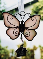 Stained Glass Butterfly Sun Catcher/Ornament Iridescent Pink Glass Welcome Charm