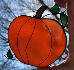 Stained Glass Pumpkin Suncatcher Fall Harvest Halloween Decor Orange Garden Art