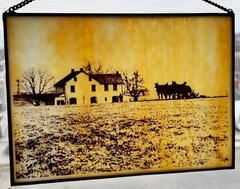 VTG Amish Country House Stained Glass Sun Catcher Print Hanging 5×7″