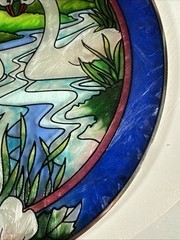 Swan Pair Stained Glass Window Hanging – Romantic Floral Art Decor