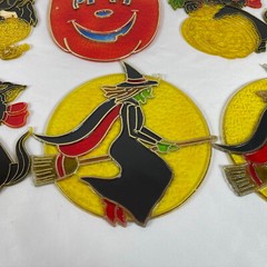 Vintage Halloween Suncatchers Lot Pumpkin Witch Cat New Design Inc