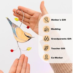 Stained Glass Cedar Waxwing Suncatcher – Bird Lover Gift for Mom or Birthday