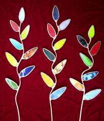 Stained Glass Garden Stakes Flower Stems (x3 Mulitcolor Leaves) Suncatchers