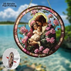 Religious Holy Family Acrylic Suncatcher Round Hanging Wall Decor for Windows