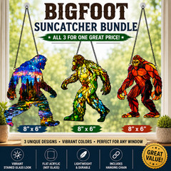Bigfoot Acrylic Suncatcher Bundle – Set of 3 Stained Glass Style Window Hangings