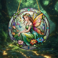 Intricate Leaf Vine Acrylic Winged Fairy Flower Hanging Ornament Window Wall