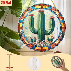 Round Cactus Acrylic Suncatcher Desert Flora Design Window Porch Garden Decor