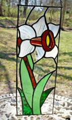 SG37 – Handcrafted Stained Glass Panel Flower, Daffodil, 15X5 in.