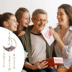Moon Suncatcher, Purple Crystal Sun Catcher Hanging Prism Wind Chimes Purple