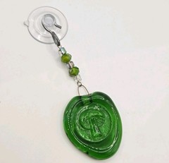 Vintage Garden Mushroom Green Glass Suncatcher Window Hanging Wax Seal Shape
