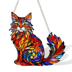 Cat Stained Glass Window Hanging Suncatcher for Home Decor Sun Catcher Orname…