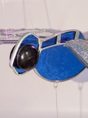Dragonfly Stained Glass hanging 3D Art Soldered Hinged Wings 14″ Span Blue Green