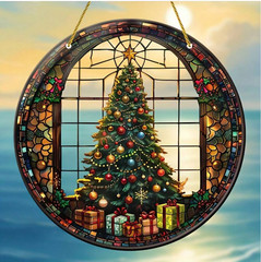 Charming Christmas Tree Acrylic Window Hanger -5.9″x5.9″ Sun Catcher, Ideal Gift