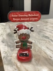 Solar Power Dancing Reindeer with Santa Hat Bobble Toy Christmas