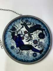 Vintage European stag hunting scene hanging suncatcher