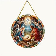 Acrylic Christmas Nativity/Holy Family Suncatcher-2D-Stained Glass Look-5.9in