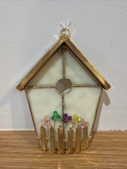 Stained Glass Bird Feeder With Beaded Flowers