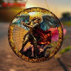 Saint Michael Archangel Round Acrylic Suncatcher Window Hanging Religious Decor