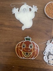 Lot Of 5 Vintage Halloween Stained Glass Sun Catcher Witch Pumpkin Ghost Owl JOL