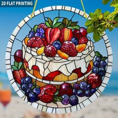 Colorful Fruit Cake Pattern Acrylic Sun Catcher Patio Corridor Hanging Decor