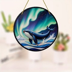 Majestic Blue Whale Swimming Under Northern Lights Ocean Wave Acrylic Suncatcher