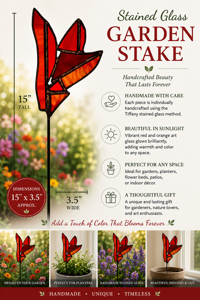 Phoenix Flame, a 15×3.5 stained glass flower stake