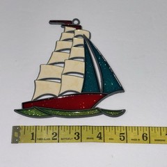 Vintage Suncatcher Sail Boat Stained Glass Look 70s 80s Nautical
