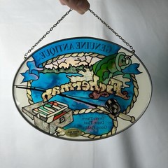 Joan Baker designs Hand Painted Glass Sun catcher Fisherman Gone Fishing Bass