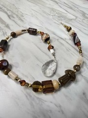 Handmade Mushroom Beaded Brown And Gold Suncatcher For Window