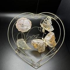 VTG Brass Wire Butterfly Flower Capiz Shell Heart Sun Catcher Window Wall Decor