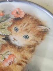 JOHN EVANS Cat / Kitten Signed SUN CATCHER Stain Glass Lead Frame