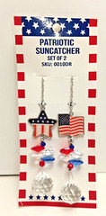 USA Patriotic Sun Catchers RED WHITE BLUE Flags Set of 2